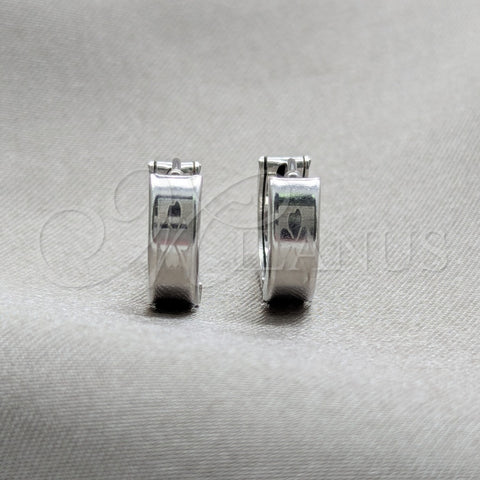 Argolla Huggie 02.63.2766.10 Acero Inoxidable, Diseño de Trébol de Cuatro Hojas, Pulido, Tono Plateado