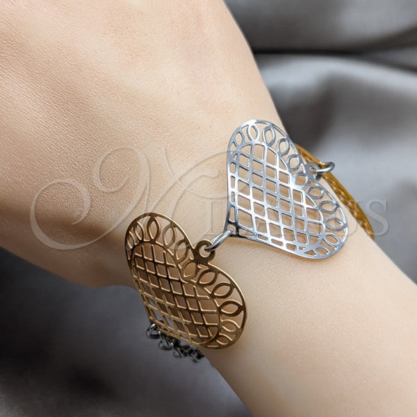 Pulsera Elegante 03.63.22980.08 Acero Inoxidable, Diseño de Corazón, Pulido, Tres Tonos (06 MM Thickness, 8 Inches Length)