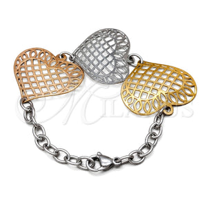 Pulsera Elegante 03.63.22980.08 Acero Inoxidable, Diseño de Corazón, Pulido, Tres Tonos (06 MM Thickness, 8 Inches Length)