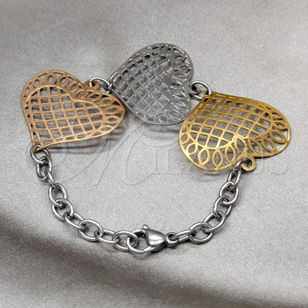 Pulsera Elegante 03.63.22980.08 Acero Inoxidable, Diseño de Corazón, Pulido, Tres Tonos (06 MM Thickness, 8 Inches Length)