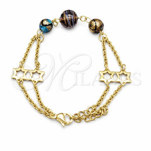 Pulsera Elegante 03.63.22984.07 Acero Inoxidable, Diseño de Bola y Estrella, con Multicolor Cristal, Pulido, Tono Dorado (02 MM Thickness, 7 Inches Length)