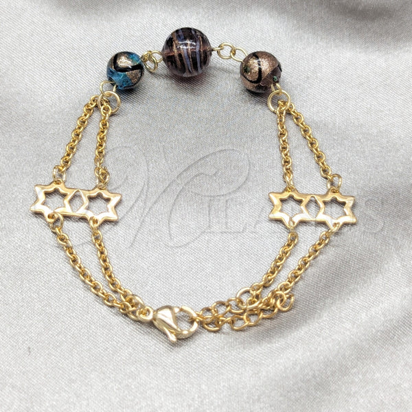 Pulsera Elegante 03.63.22984.07 Acero Inoxidable, Diseño de Bola y Estrella, con Multicolor Cristal, Pulido, Tono Dorado (02 MM Thickness, 7 Inches Length)