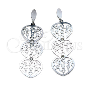 Arete Largo 02.63.2784 Acero Inoxidable, Diseño de Corazón, con Blanca Cristal, Pulido, Tono Plateado