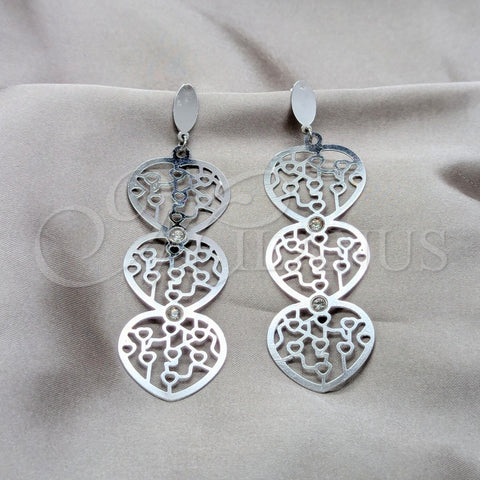 Arete Largo 02.63.2784 Acero Inoxidable, Diseño de Corazón, con Blanca Cristal, Pulido, Tono Plateado