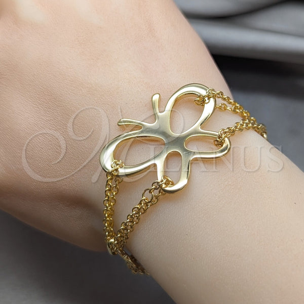 Pulsera Elegante 03.63.22994.08 Acero Inoxidable, Diseño de Mariposa y Flor, Pulido, Tono Dorado (02 MM Thickness, 8 Inches Length)