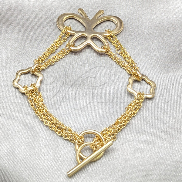 Pulsera Elegante 03.63.22994.08 Acero Inoxidable, Diseño de Mariposa y Flor, Pulido, Tono Dorado (02 MM Thickness, 8 Inches Length)