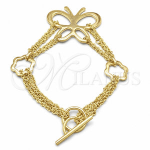 Pulsera Elegante 03.63.22994.08 Acero Inoxidable, Diseño de Mariposa y Flor, Pulido, Tono Dorado (02 MM Thickness, 8 Inches Length)