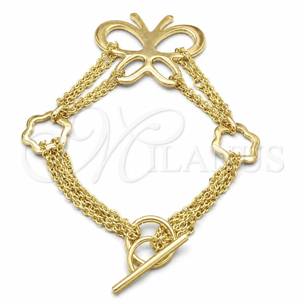 Pulsera Elegante 03.63.22994.08 Acero Inoxidable, Diseño de Mariposa y Flor, Pulido, Tono Dorado (02 MM Thickness, 8 Inches Length)