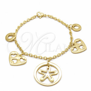 Pulsera Elegante 03.63.22102.07 Acero Inoxidable, Diseño de Corazón y Estrella, Pulido, Tono Dorado (03 MM Thickness, 7 Inches Length)