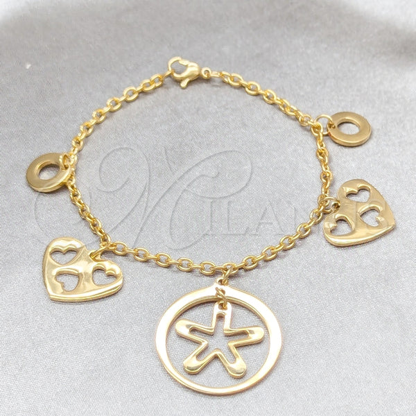 Pulsera Elegante 03.63.22102.07 Acero Inoxidable, Diseño de Corazón y Estrella, Pulido, Tono Dorado (03 MM Thickness, 7 Inches Length)