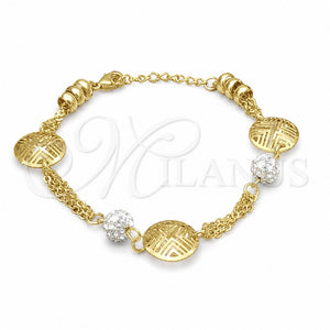 Pulsera Elegante 03.63.22110.08 Acero Inoxidable, Diseño de Bola, con Blanca Cristal, Pulido, Tono Dorado (06 MM Thickness, 8 Inches Length)