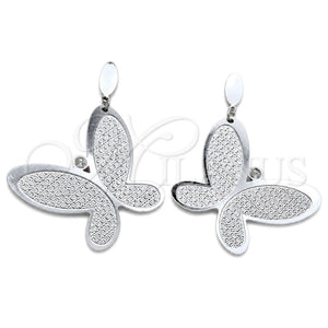 Arete Largo 02.63.2790 Acero Inoxidable, Diseño de Mariposa, con Blanca Cristal, Pulido, Tono Plateado