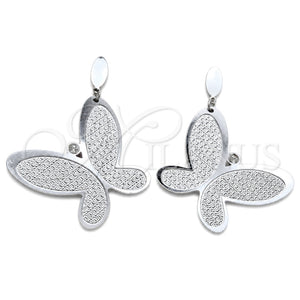 Arete Largo 02.63.2790 Acero Inoxidable, Diseño de Mariposa, con Blanca Cristal, Pulido, Tono Plateado