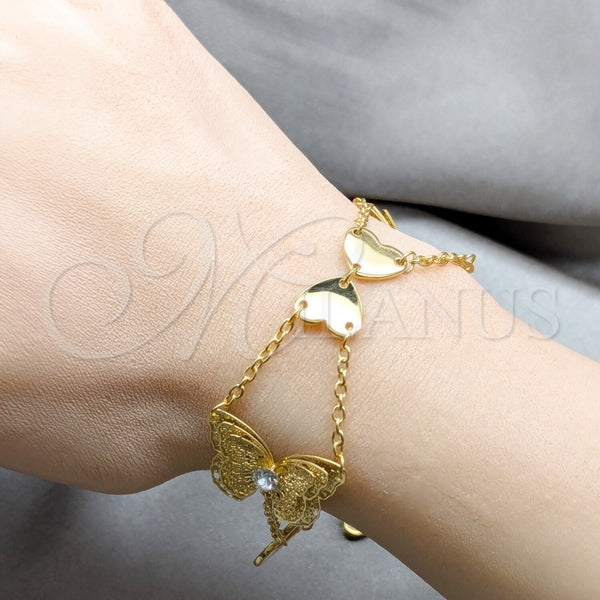 Pulsera Elegante 03.63.22112.08 Acero Inoxidable, Diseño de Mariposa y Corazón, con Blanca Cristal, Pulido, Tono Dorado (02 MM Thickness, 8 Inches Length)