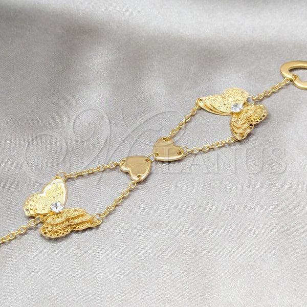 Pulsera Elegante 03.63.22112.08 Acero Inoxidable, Diseño de Mariposa y Corazón, con Blanca Cristal, Pulido, Tono Dorado (02 MM Thickness, 8 Inches Length)