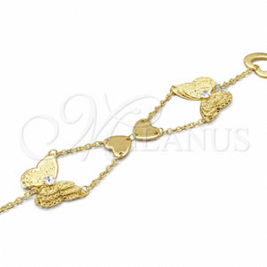 Pulsera Elegante 03.63.22112.08 Acero Inoxidable, Diseño de Mariposa y Corazón, con Blanca Cristal, Pulido, Tono Dorado (02 MM Thickness, 8 Inches Length)