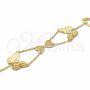 Pulsera Elegante 03.63.22112.08 Acero Inoxidable, Diseño de Mariposa y Corazón, con Blanca Cristal, Pulido, Tono Dorado (02 MM Thickness, 8 Inches Length)