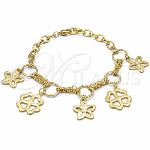 Pulsera Elegante 03.63.22114.08 Acero Inoxidable, Diseño de Flor, con Blanca Cristal, Pulido, Tono Dorado (06 MM Thickness, 8 Inches Length)