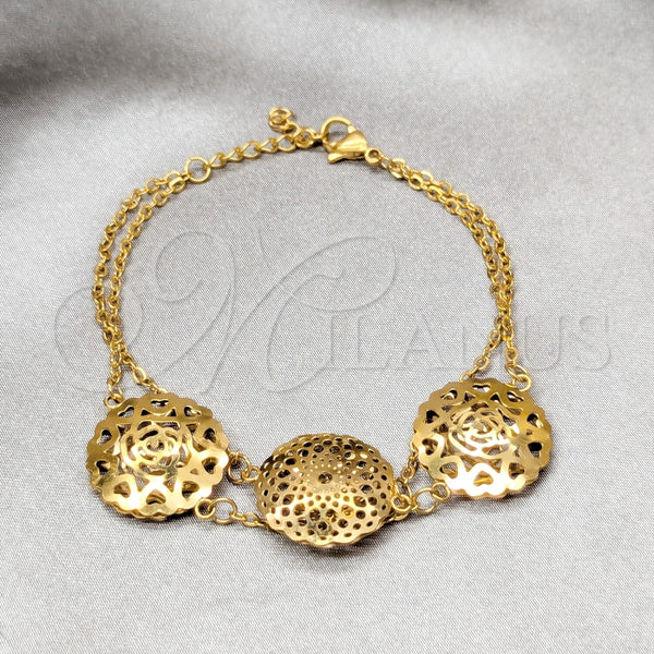 Pulsera Elegante 03.63.22118.07 Acero Inoxidable, Diseño de Flor, Pulido, Tono Dorado (02 MM Thickness, 7 Inches Length)