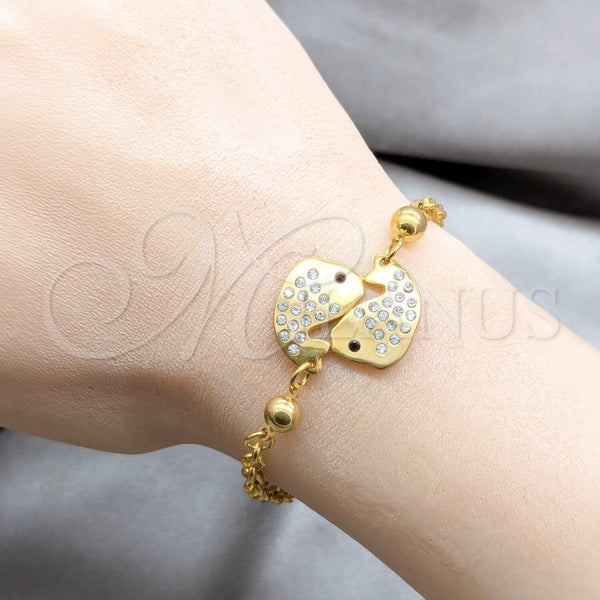 Pulsera Elegante 03.63.22119.07 Acero Inoxidable, Diseño de Delfín, con Blanca Cristal, Pulido, Tono Dorado (02 MM Thickness, 7 Inches Length)
