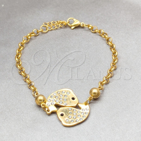 Pulsera Elegante 03.63.22119.07 Acero Inoxidable, Diseño de Delfín, con Blanca Cristal, Pulido, Tono Dorado (02 MM Thickness, 7 Inches Length)