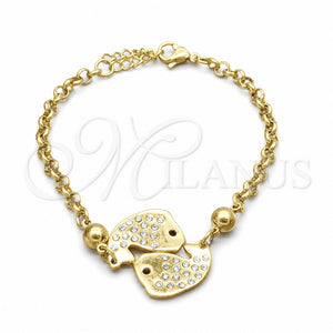 Pulsera Elegante 03.63.22119.07 Acero Inoxidable, Diseño de Delfín, con Blanca Cristal, Pulido, Tono Dorado (02 MM Thickness, 7 Inches Length)