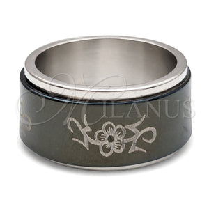 Anillo de Hombre 01.63.0613.05 Acero Inoxidable, Diseño de Flor y Duplo, Esmaltado Negro, Tono Plateado (Size 5)