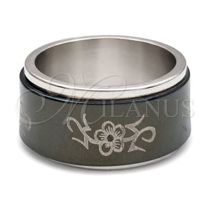 Anillo de Hombre 01.63.0613.05 Acero Inoxidable, Diseño de Flor y Duplo, Esmaltado Negro, Tono Plateado (Size 5)