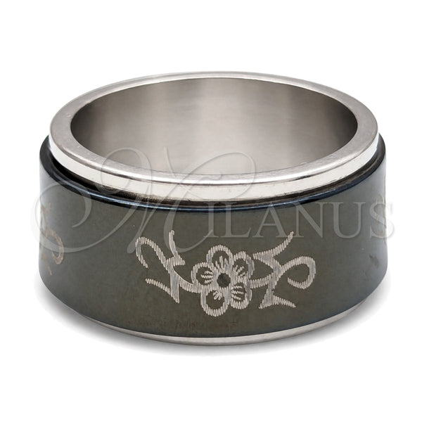 Anillo de Hombre 01.63.0613.08 Acero Inoxidable, Diseño de Amor y Duplo, Esmaltado Negro, Tono Plateado (Size 8)
