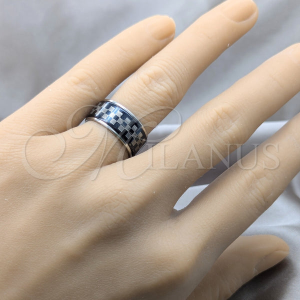 Anillo de Hombre 01.63.0613.10 Acero Inoxidable, Diseño de Duplo, Esmaltado Negro, Tono Plateado (Size 10)