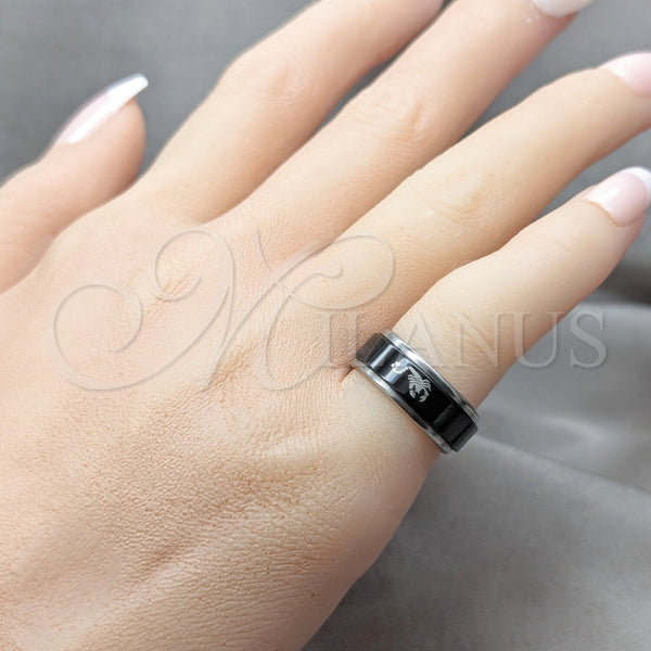 Anillo de Hombre 01.63.0615.06 Acero Inoxidable, Diseño de Trébol de Cuatro Hojas y Escorpión, Esmaltado Negro, Tono Plateado (Size 6)