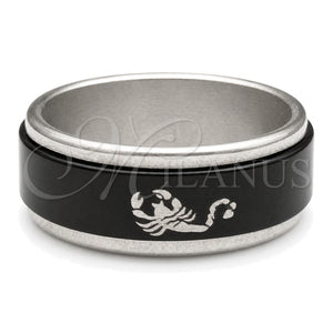 Anillo de Hombre 01.63.0615.06 Acero Inoxidable, Diseño de Trébol de Cuatro Hojas y Escorpión, Esmaltado Negro, Tono Plateado (Size 6)