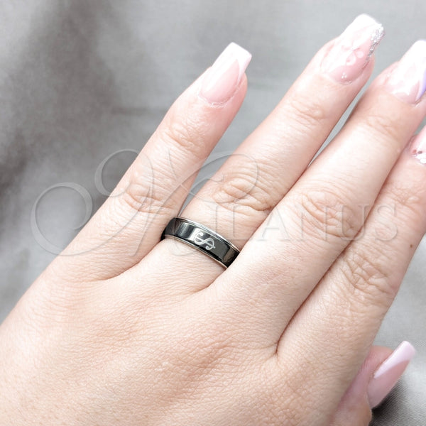Anillo de Hombre 01.63.0617.11 Acero Inoxidable, Diseño de Trébol de Cuatro Hojas y Duplo, Esmaltado Negro, Tono Plateado (Size 11)