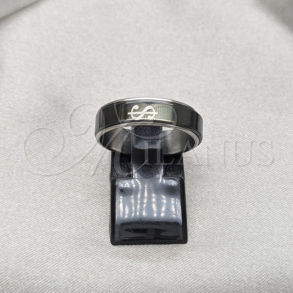 Anillo de Hombre 01.63.0617.11 Acero Inoxidable, Diseño de Trébol de Cuatro Hojas y Duplo, Esmaltado Negro, Tono Plateado (Size 11)