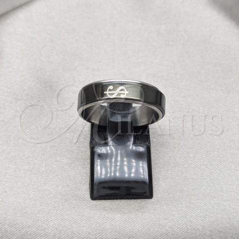 Anillo de Hombre 01.63.0617.11 Acero Inoxidable, Diseño de Trébol de Cuatro Hojas y Duplo, Esmaltado Negro, Tono Plateado (Size 11)