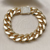 Pulsera Elegante 03.156.0043.08 Oro Laminado, Diseño de Miami Cubana, con Blanca Zirconia Cubica, Pulido, Tono Dorado (15 MM Thickness, 8 Inches Length)