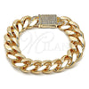 Pulsera Elegante 03.156.0043.08 Oro Laminado, Diseño de Miami Cubana, con Blanca Zirconia Cubica, Pulido, Tono Dorado (15 MM Thickness, 8 Inches Length)