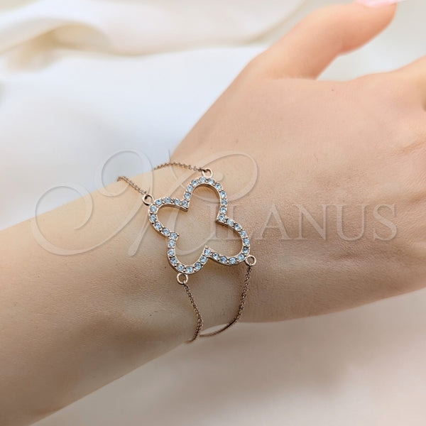Pulsera Elegante 03.63.22137.08 Acero Inoxidable, Diseño de Mariposa, con Cristal Blanca, Pulido, Tono Rosado (Grosor 01 MM, 8 Pulgadas de Largo)