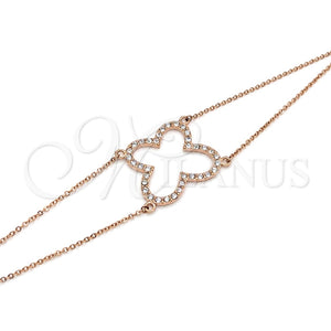Pulsera Elegante 03.63.22137.08 Acero Inoxidable, Diseño de Mariposa, con Cristal Blanca, Pulido, Tono Rosado (Grosor 01 MM, 8 Pulgadas de Largo)