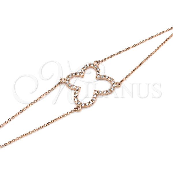 Pulsera Elegante 03.63.22137.08 Acero Inoxidable, Diseño de Mariposa, con Cristal Blanca, Pulido, Tono Rosado (Grosor 01 MM, 8 Pulgadas de Largo)