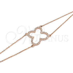 Pulsera Elegante 03.63.22137.08 Acero Inoxidable, Diseño de Mariposa, con Cristal Blanca, Pulido, Tono Rosado (Grosor 01 MM, 8 Pulgadas de Largo)