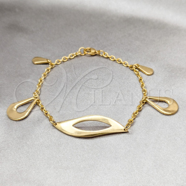 Pulsera de Dije 03.63.22138.08 Acero Inoxidable, Diseño de Gota, Pulido, Tono Dorado (03 MM Thickness, 8 Inches Length)
