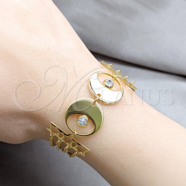 Pulsera Solida 03.63.22141.08 Acero Inoxidable, Diseño de Estrella, con Blanca Cristal, Pulido, Tono Dorado (02 MM Thickness, 8 Inches Length)
