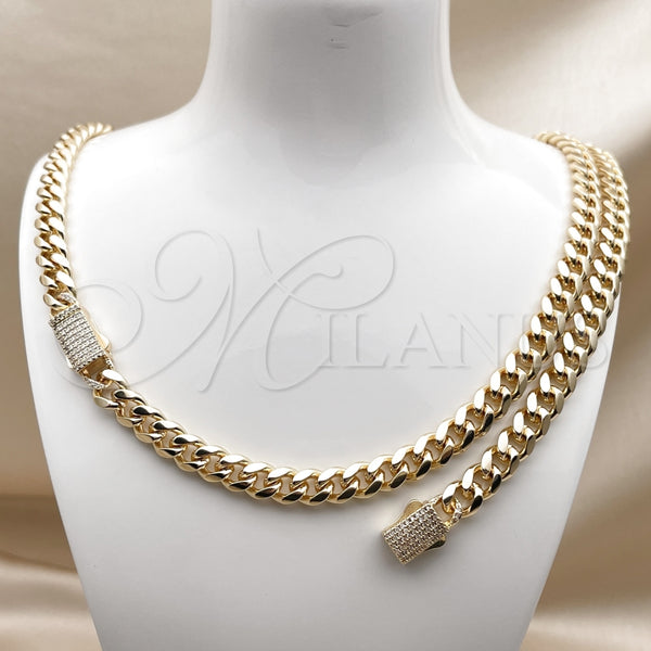 Collar y Pulsera 06.156.0003 Oro Laminado, Diseño de Miami Cubana, con Blanca Zirconia Cubica, Pulido, Tono Dorado