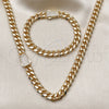 Collar y Pulsera 06.156.0003 Oro Laminado, Diseño de Miami Cubana, con Blanca Zirconia Cubica, Pulido, Tono Dorado