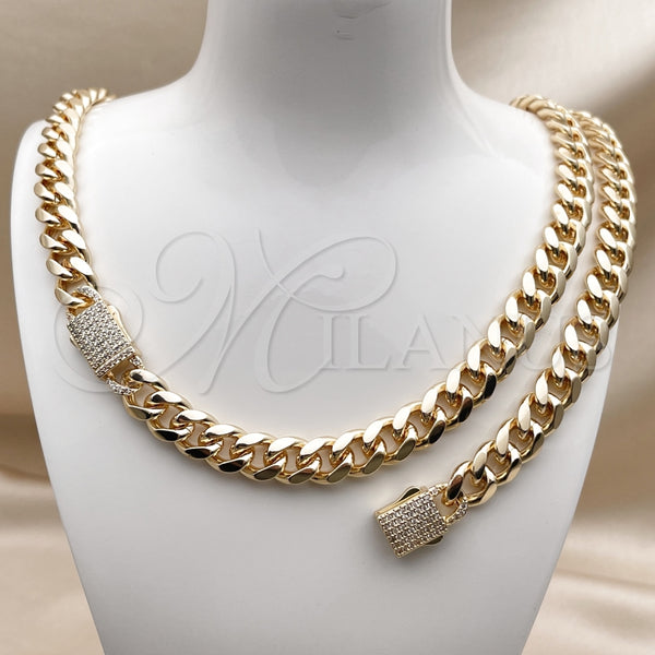 Collar y Pulsera 06.156.0004 Oro Laminado, Diseño de Miami Cubana, con Blanca Zirconia Cubica, Pulido, Tono Dorado