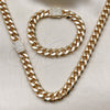 Collar y Pulsera 06.156.0004 Oro Laminado, Diseño de Miami Cubana, con Blanca Zirconia Cubica, Pulido, Tono Dorado