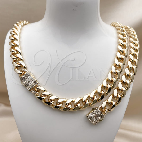 Collar y Pulsera 06.156.0005 Oro Laminado, Diseño de Miami Cubana, con Blanca Zirconia Cubica, Pulido, Tono Dorado