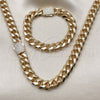 Collar y Pulsera 06.156.0005 Oro Laminado, Diseño de Miami Cubana, con Blanca Zirconia Cubica, Pulido, Tono Dorado