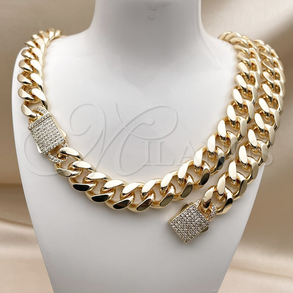 Collar y Pulsera 06.156.0006 Oro Laminado, Diseño de Miami Cubana, con Blanca Zirconia Cubica, Pulido, Tono Dorado
